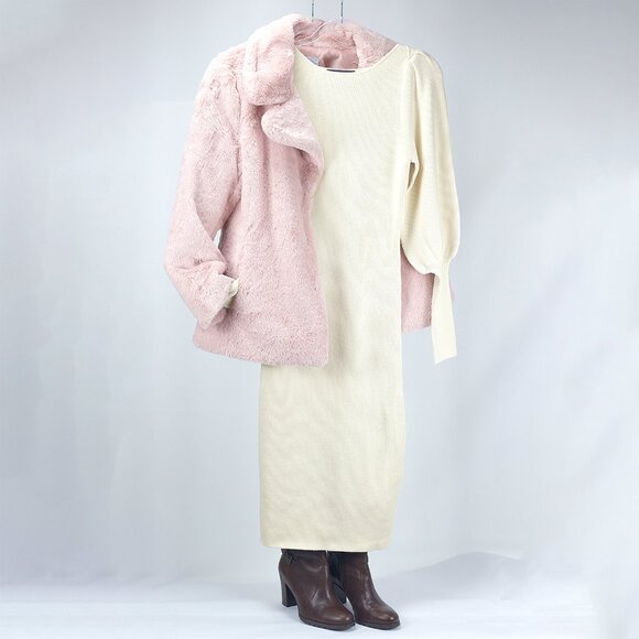 NVLT | BUNNY FAUX FUR SHORT COAT | BLUSH PINK | 100% VEGAN COAT W/POCKETS SIZE S - Picture 4 of 16